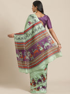 Saree Mall Green & Purple Ethnic Motifs Print Bhagalpuri Saree | Grocsy