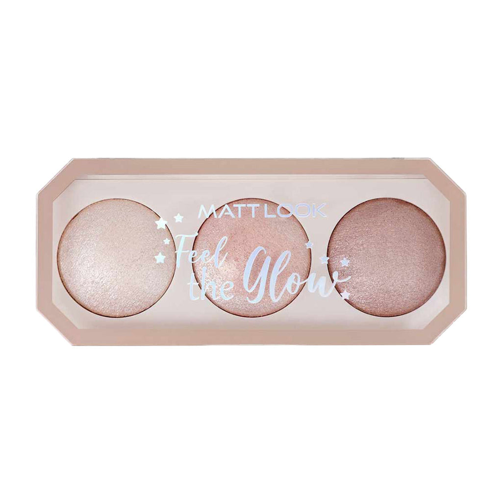 Matt Look Feel The Glow Baked Shimmer Highlighter Trio Palette - 02 Beaming Beauty | Grocsy