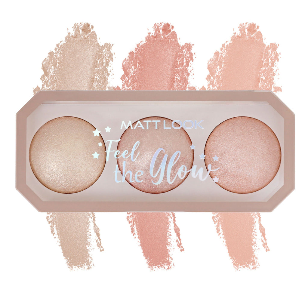 Matt Look Feel The Glow Baked Shimmer Highlighter Trio Palette - 03 Super Vibes | Grocsy