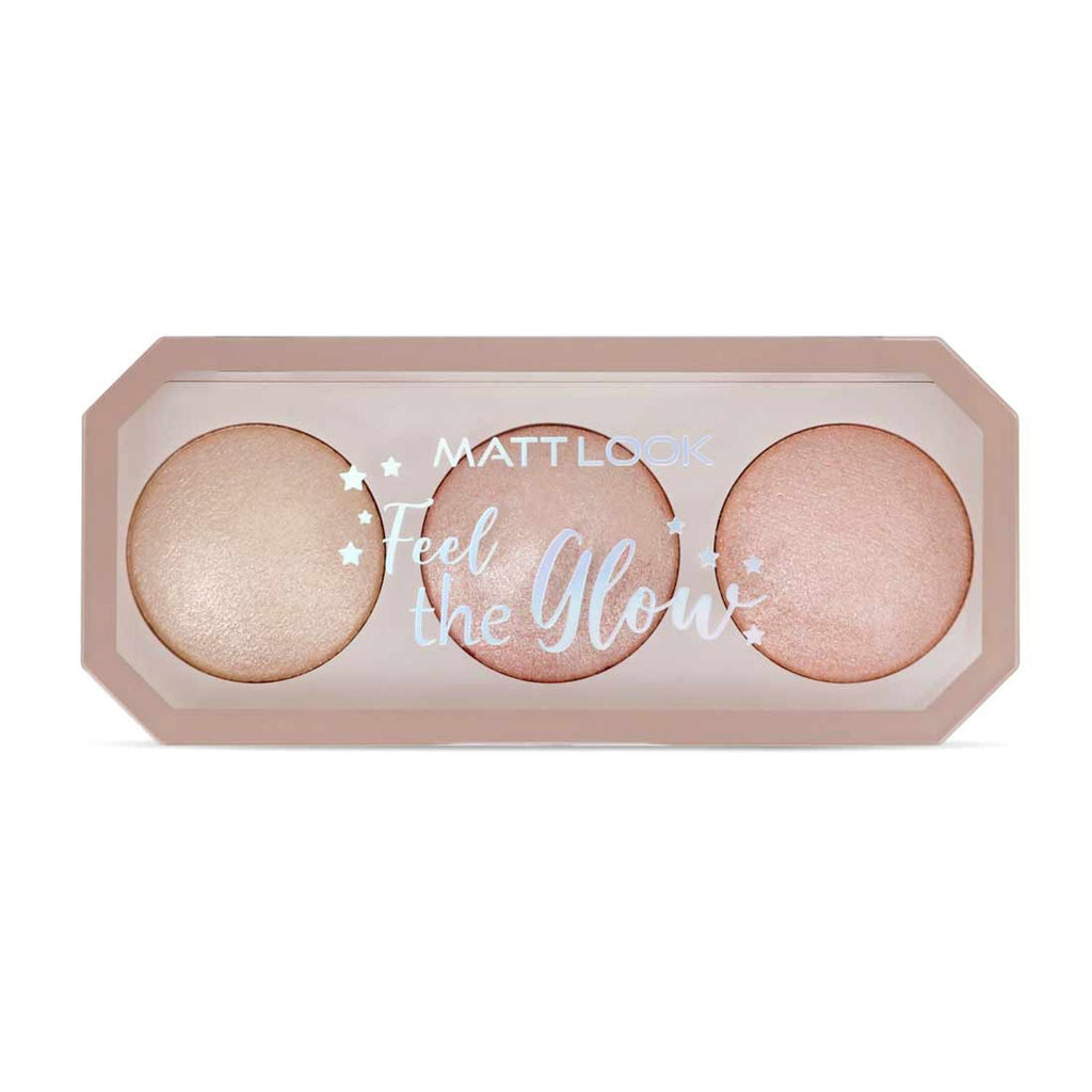 Matt Look Feel The Glow Baked Shimmer Highlighter Trio Palette - 03 Super Vibes | Grocsy