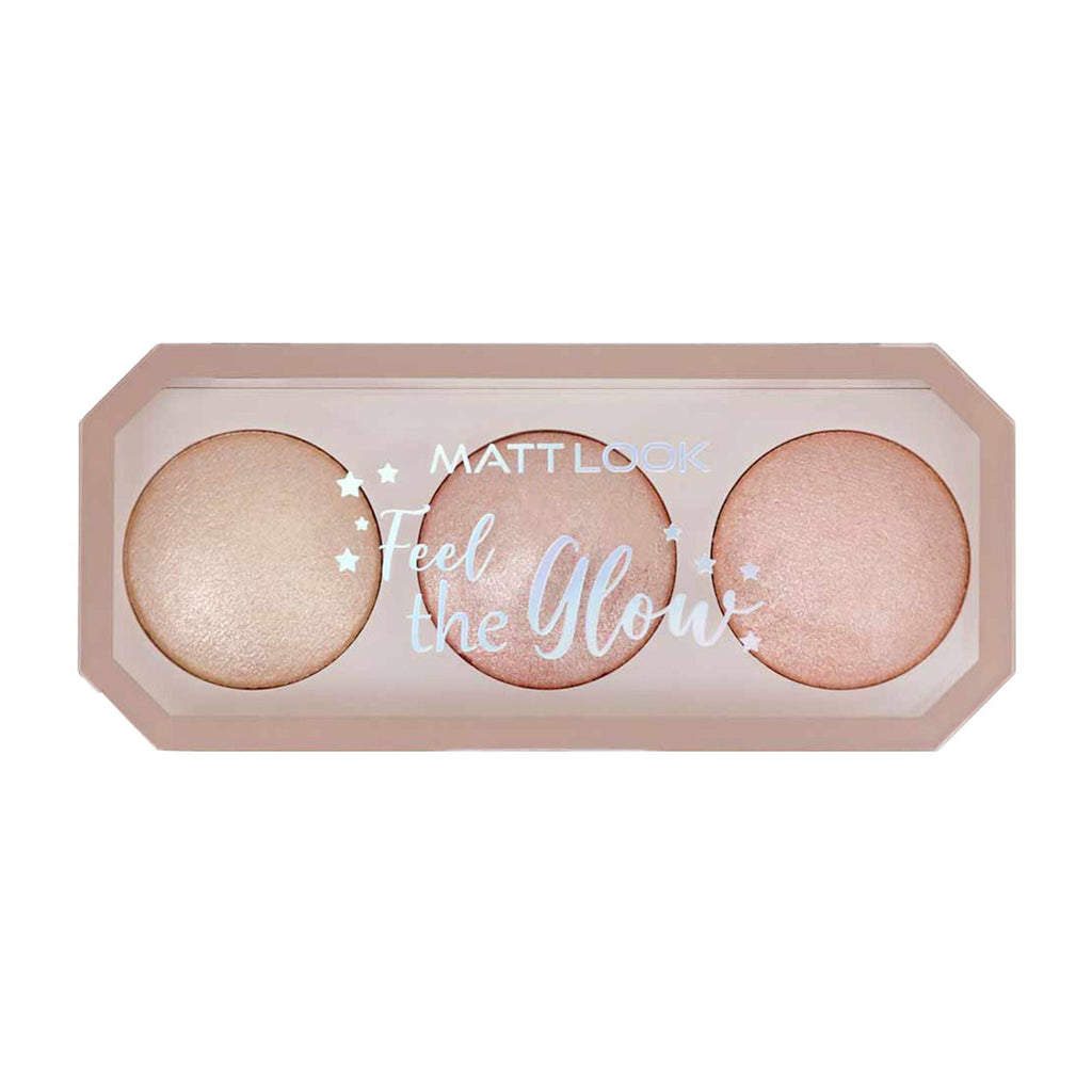 Matt Look Feel The Glow Baked Shimmer Highlighter Trio Palette - 03 Super Vibes | Grocsy