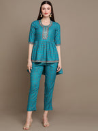 HERE&NOW Ethnic Motifs Embroidered Thread Work & Sequinned High-Low Kurti with Trousers | Grocsy