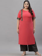 Sztori Plus Size Floral Yoke Design Straight Kurta With Palazzos | Grocsy