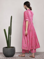 Sangria Women Pink Printed Kurta with Trousers | Grocsy