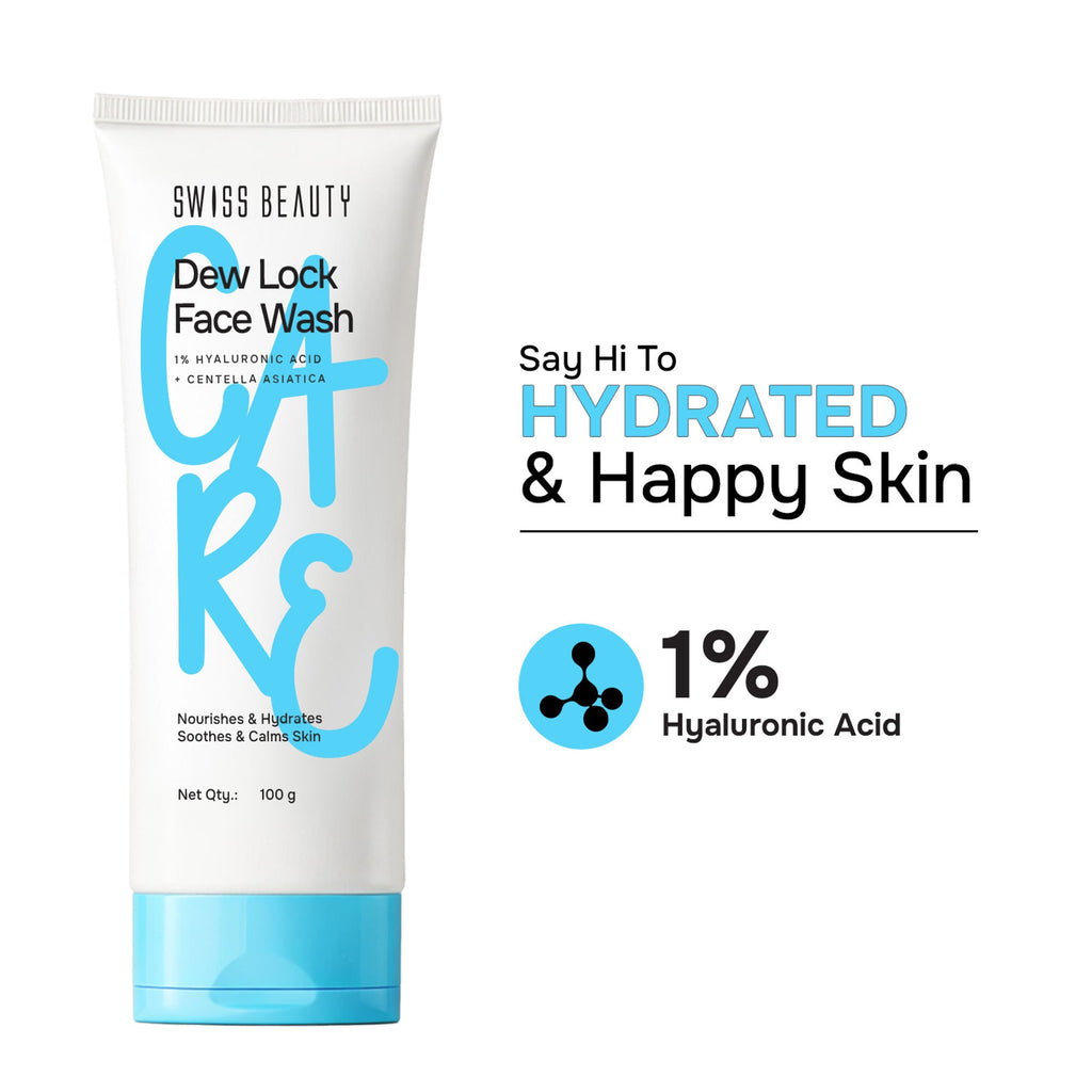 Swiss Beauty Care Dew Lock Face Wash 1% Hyaluronic Acid & Centella Asiatica, Deep Cleansing Action | Grocsy