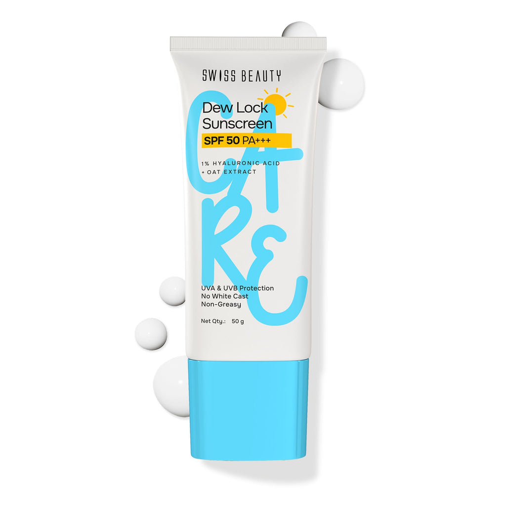 Swiss Beauty Care Dew Lock Sunscreen SPF 50 PA++++ With 1% Hyaluronic Acid | Grocsy
