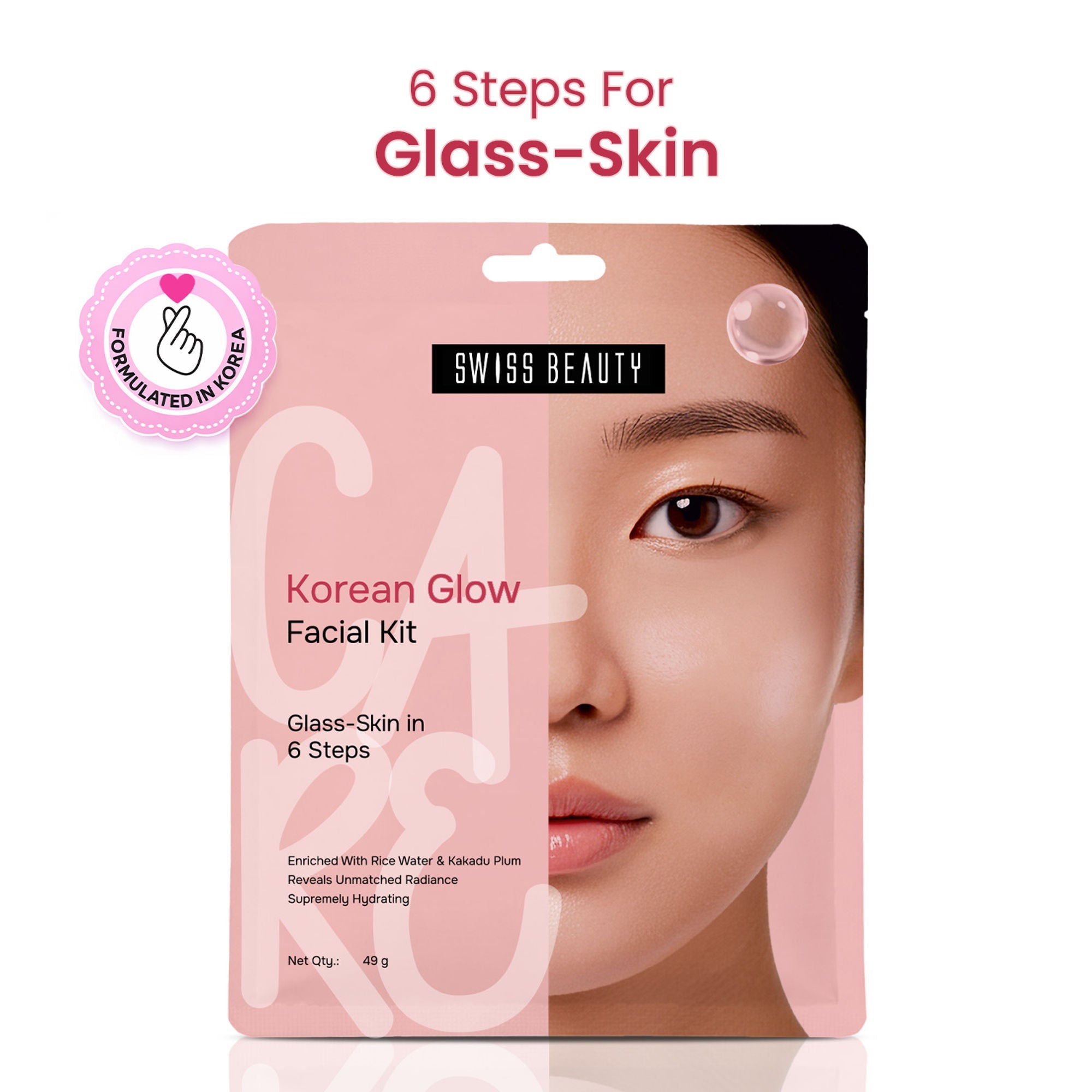 Swiss Beauty Care Korean Glow Facial Kit With Kakadu Plum & Rice, 6-Steps For Glass-Skin | Grocsy