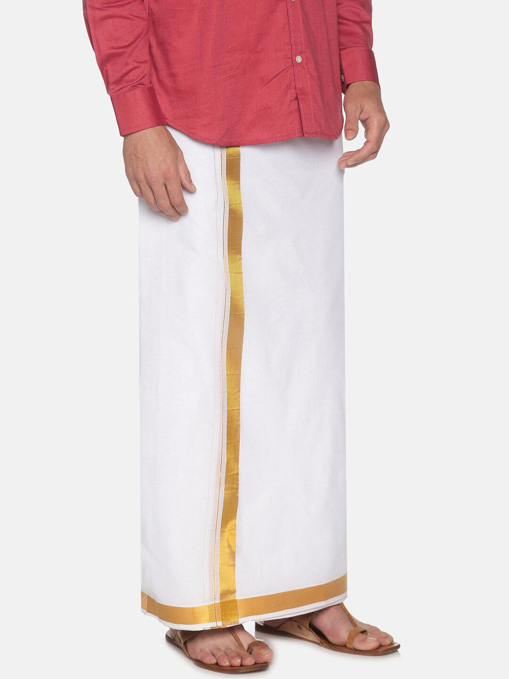 Sethukrishna Men White & Gold-Coloured Solid Cotton Dhoti | Grocsy