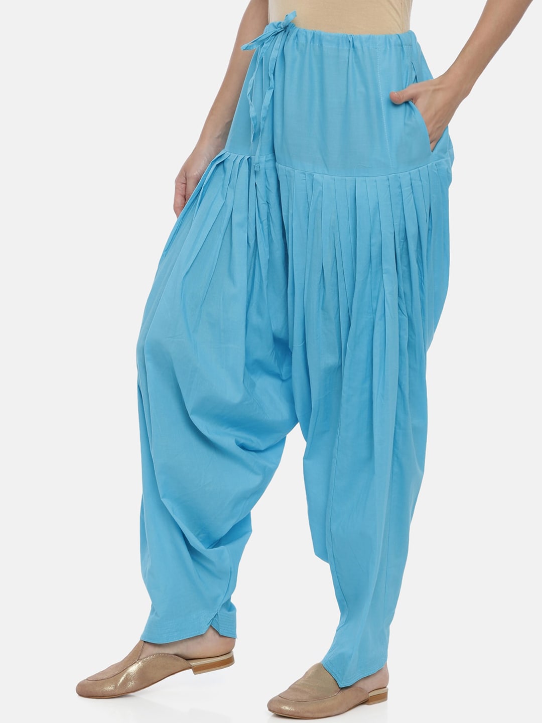 Souchii Blue Solid Regular-Fit High-Rise Patiala | Grocsy