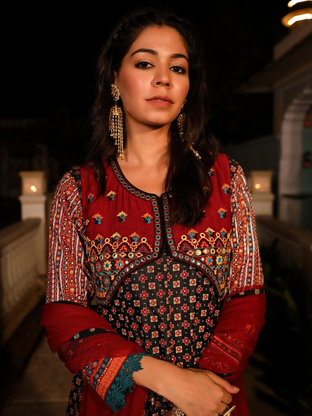 Juniper Women's Black Ethnic Motif Printed Rayon A-lined Kurta Palazzo And Dupatta With Mirror & Thread Work | Grocsy