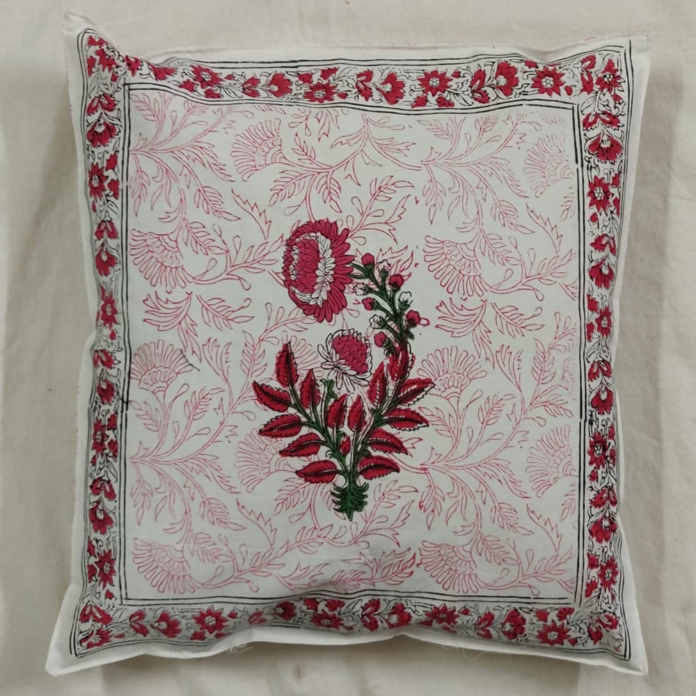 The Decor Nook Pink Chrysanthemum Print With Pink Border Cushion Cover | Grocsy