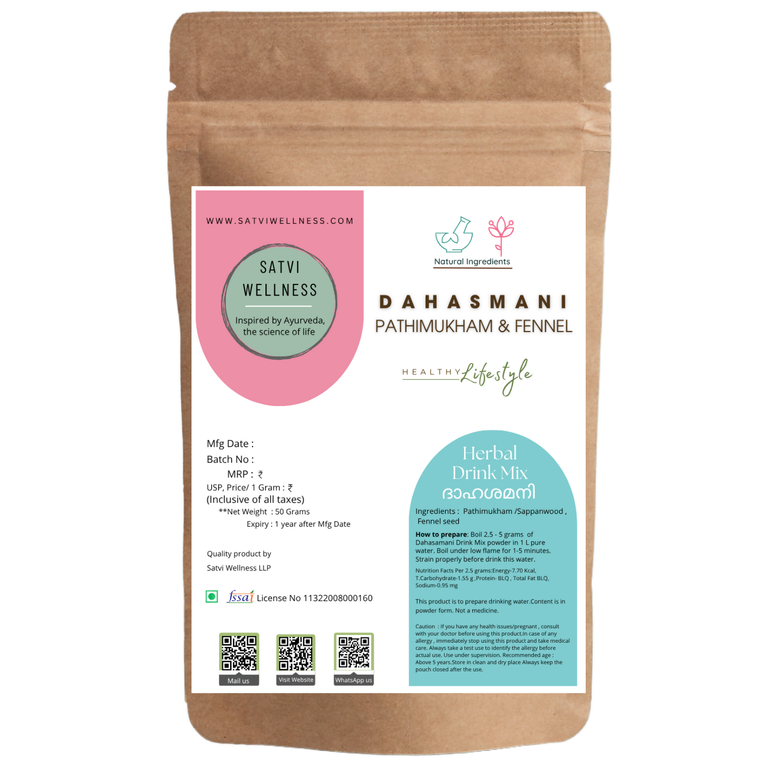 Satvi Wellness Kerala Pathimugam with Fennel Herbal Drinking Water Mix | Grocsy