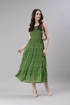 Souchii Green Varlie Printed Tiered Dress – Flowy Fit & Flare | Grocsy