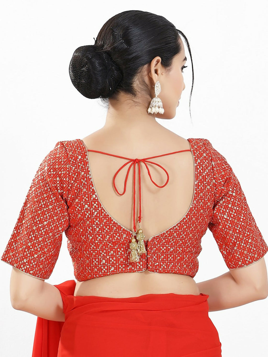 Joban Fashion Red Silk Padded Blouse With Sweetheart Neck Elbow Sleeves | Grocsy