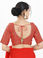 Joban Fashion Red Silk Padded Blouse With Sweetheart Neck Elbow Sleeves | Grocsy