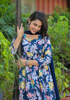 Designer Stylish Blue Ab Cotton Suit With Dupatta - Anbazaar | Grocsy