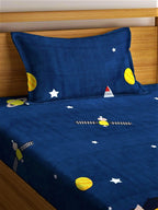 Home Sizzler Blue & Yellow Cartoon Characters 210 TC Bedsheet with Pillow Covers | Grocsy