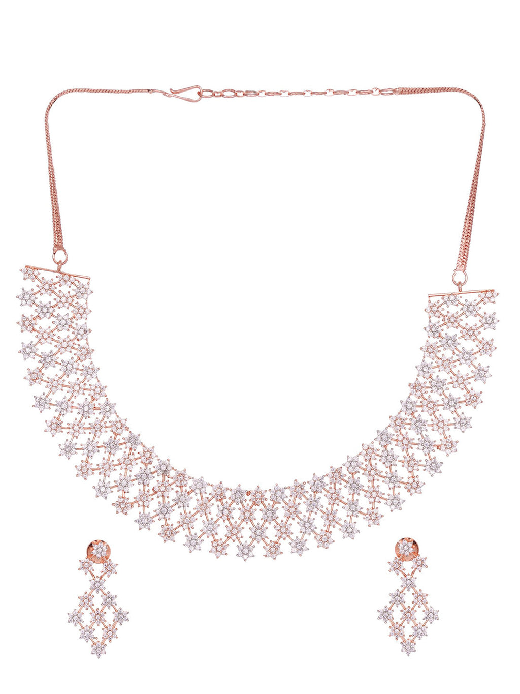 Saraf RS Jewellery White Rose Gold-Polished AD Studded Necklace Jewellery Set | Grocsy