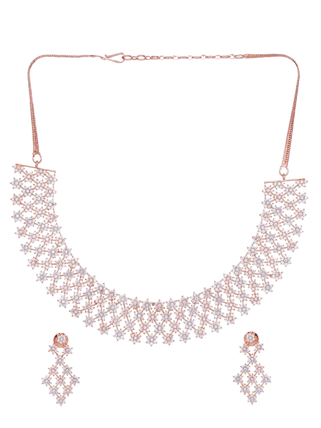 Saraf RS Jewellery White Rose Gold-Polished AD Studded Necklace Jewellery Set | Grocsy