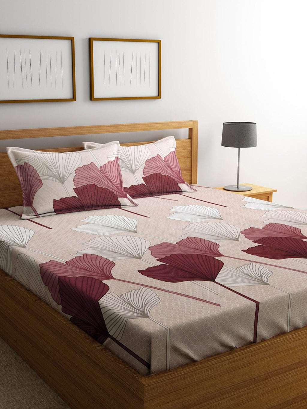 KLOTTHE Beige Floral 300 TC Cotton Blend Double Bedsheet Set | Grocsy
