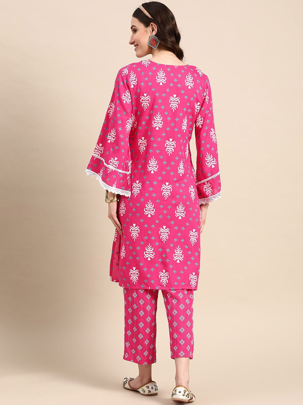 Sangria Pink Ethnic Motifs Printed Pure Cotton Kurta With Trouser | Grocsy