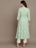 HERE&NOW Embroidered Ethnic Motif Printed Notched Neck A-Line Kurta | Grocsy