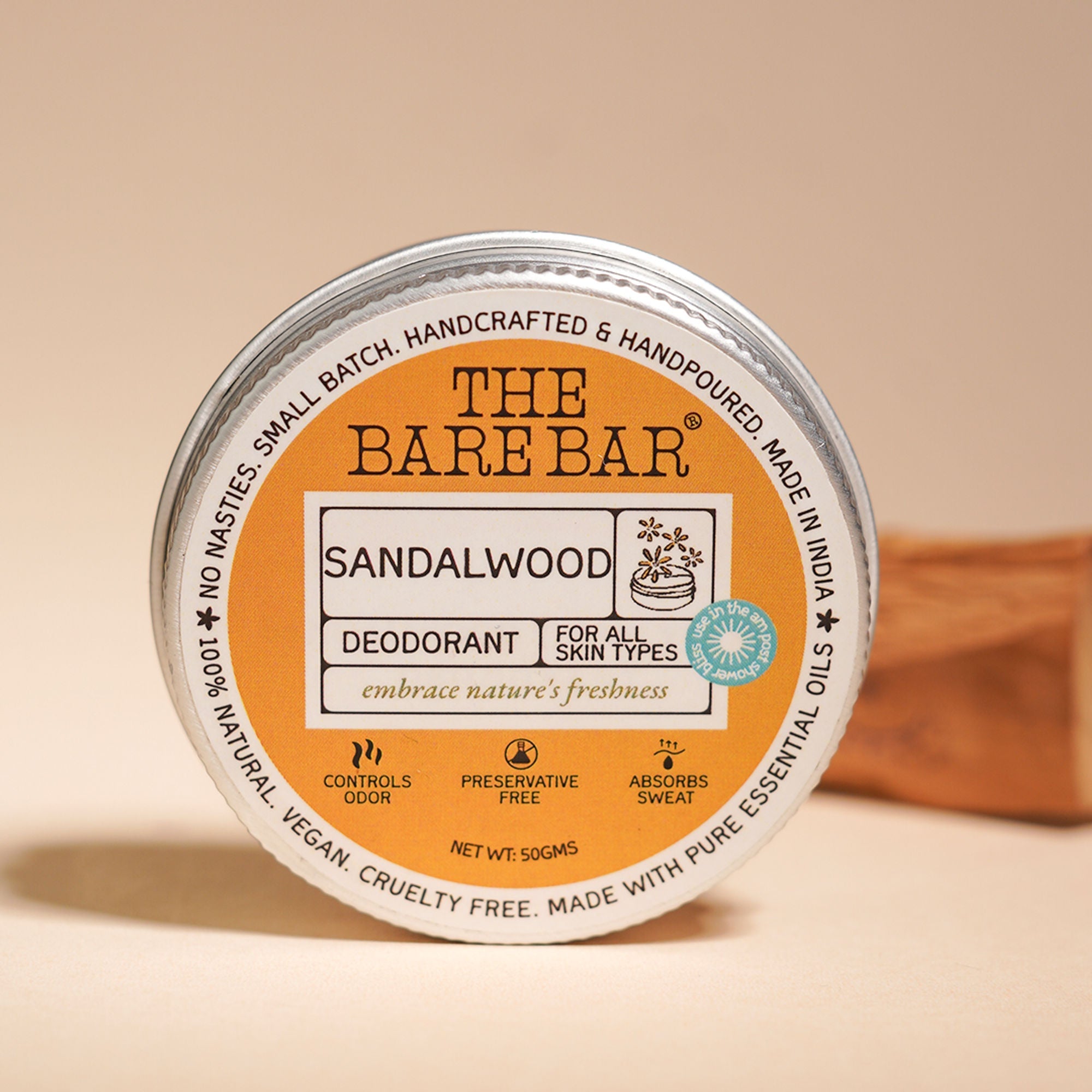 The Bare Bar Sandalwood Pushup Deodorant - Woody Stick Deo For Odor Control, Easy Travel Use | Grocsy