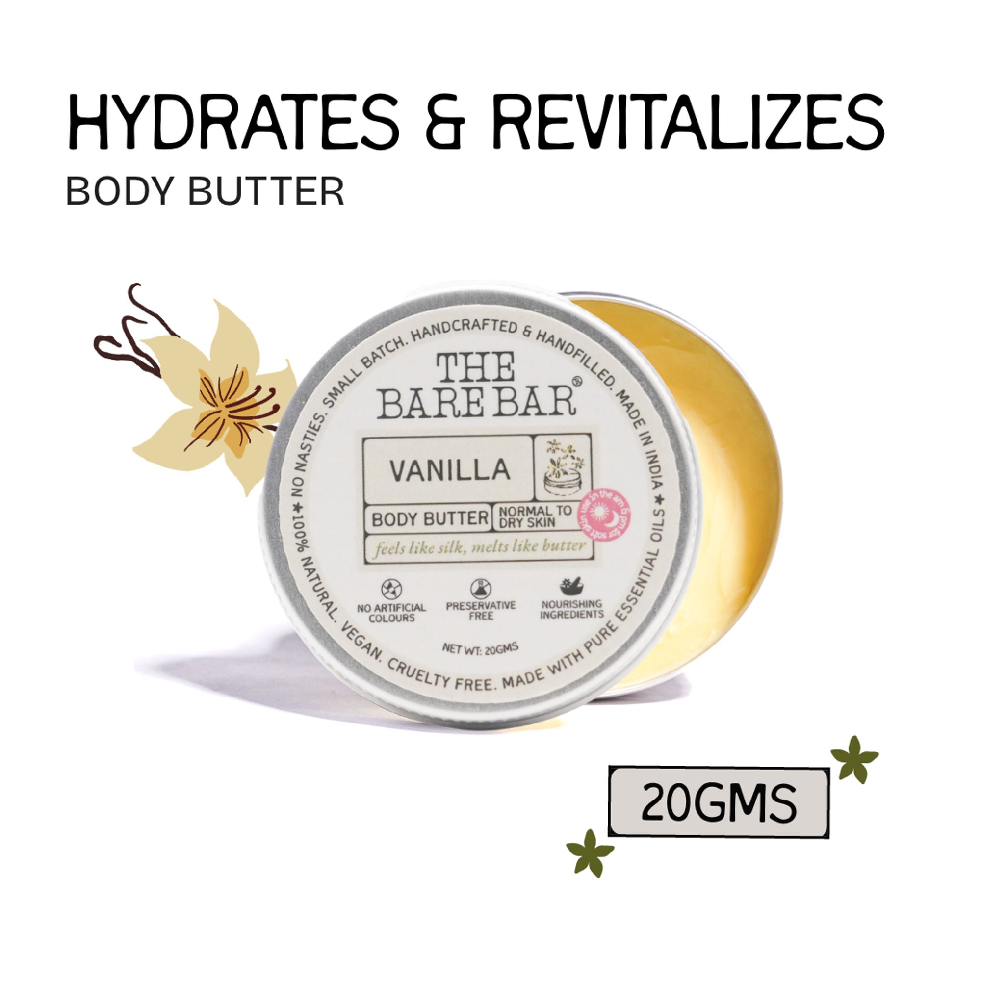 The Bare Bar Vanilla Body Butter - Deeply Moisturizing Vanilla Cream With Natural Butters | Grocsy