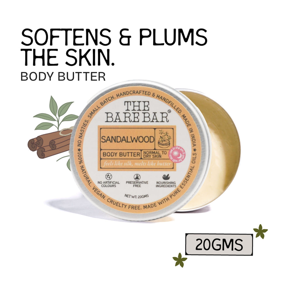 The Bare Bar Sandalwood Body Butter - Nourishing Woody Butter With Shea, Mango, Vit E | Grocsy