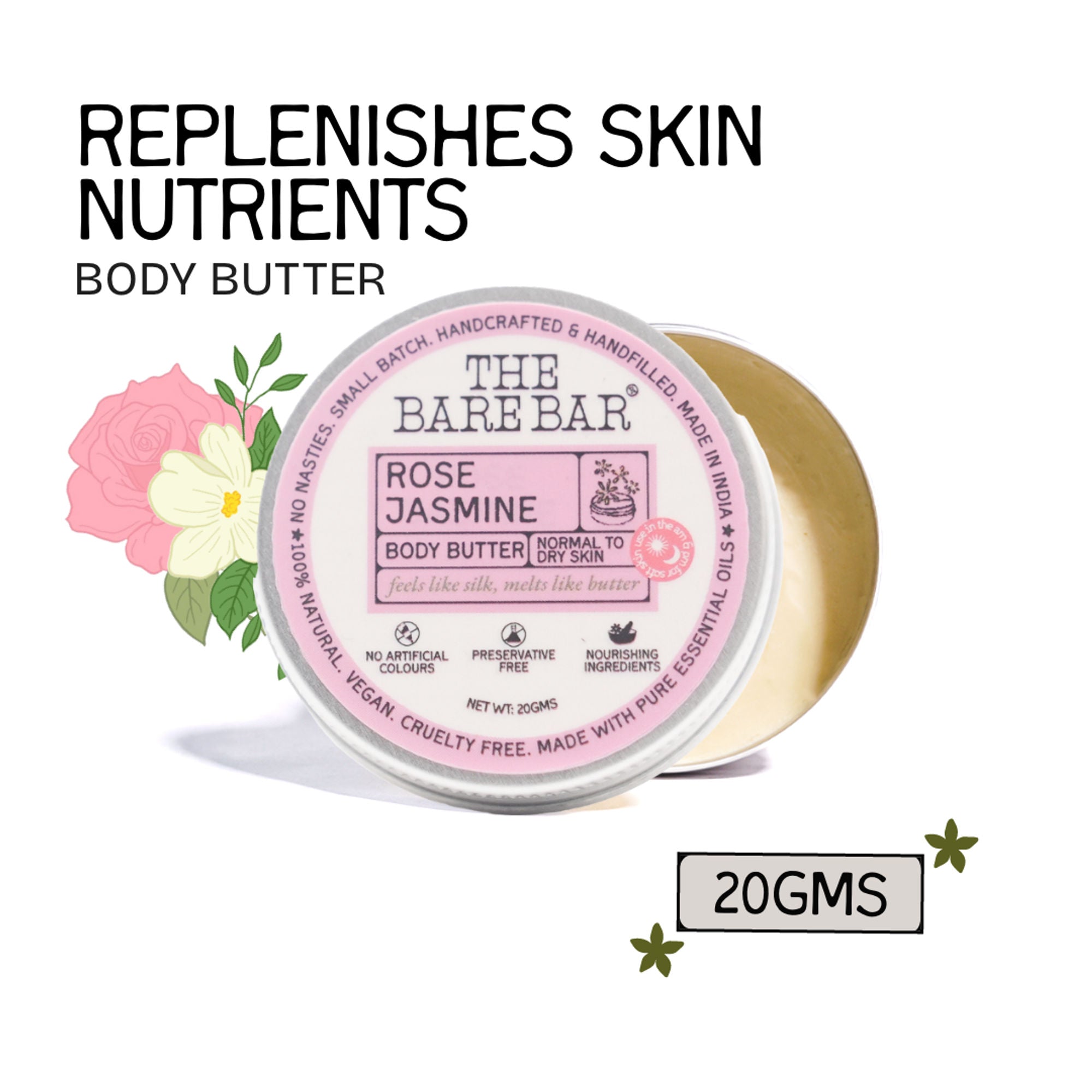The Bare Bar Rose Jasmine Body Butter - Floral Butter Blend For Soft, Hydrated Skin | Grocsy