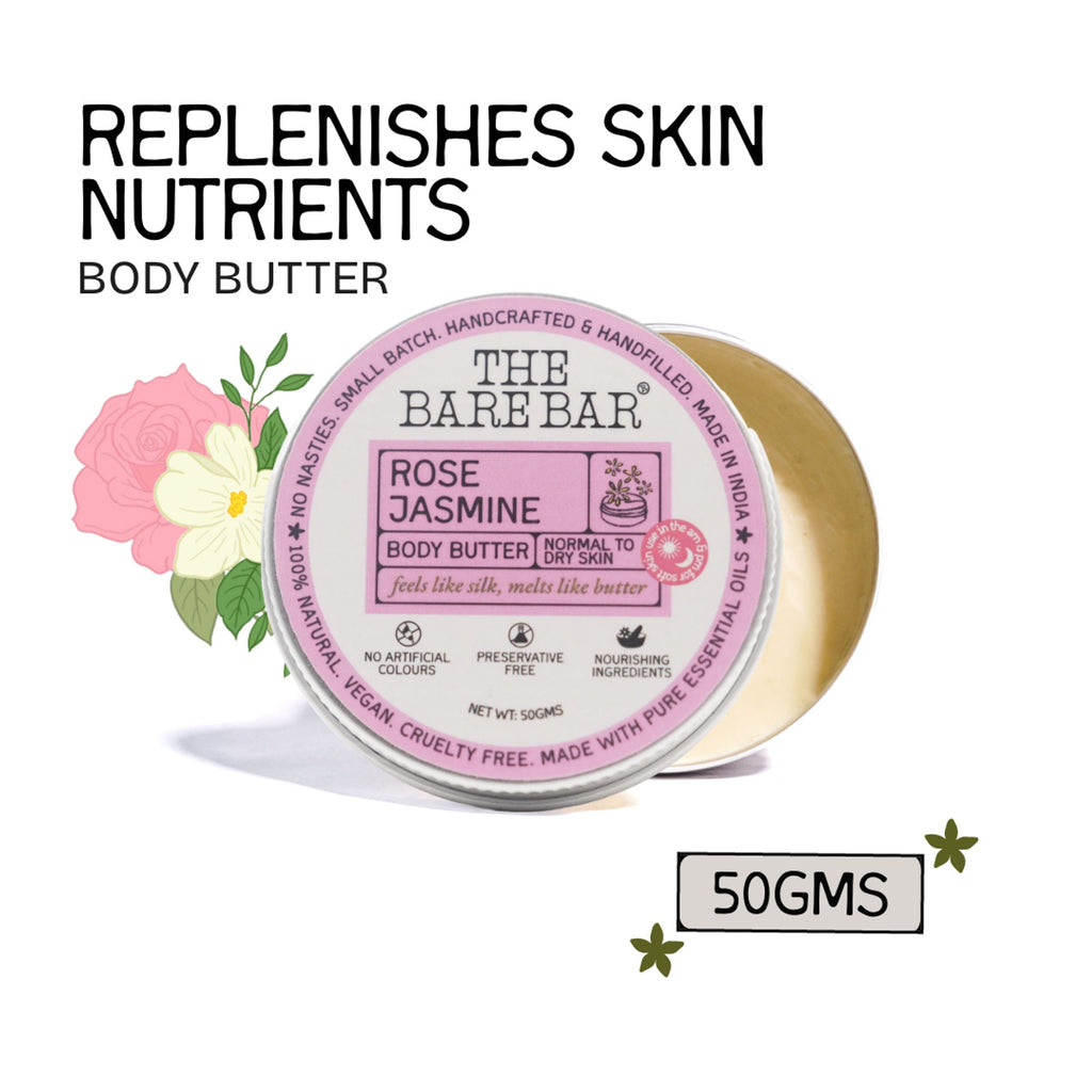 The Bare Bar Rose Jasmine Body Butter - Floral Butter Blend For Soft, Hydrated Skin | Grocsy