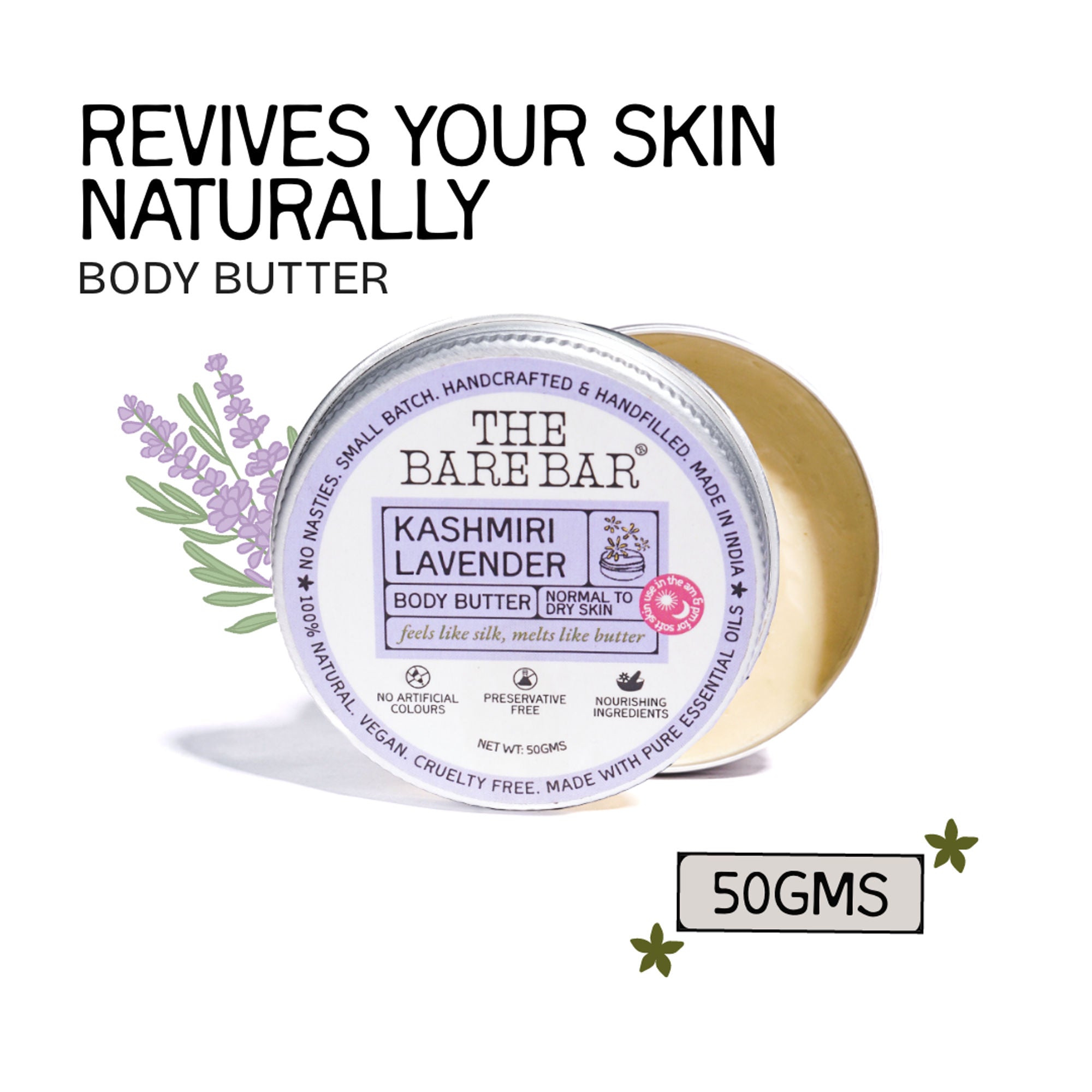 The Bare Bar Kashmiri Lavender Body Butter - Calming Body Cream With Shea And Mango Butters | Grocsy