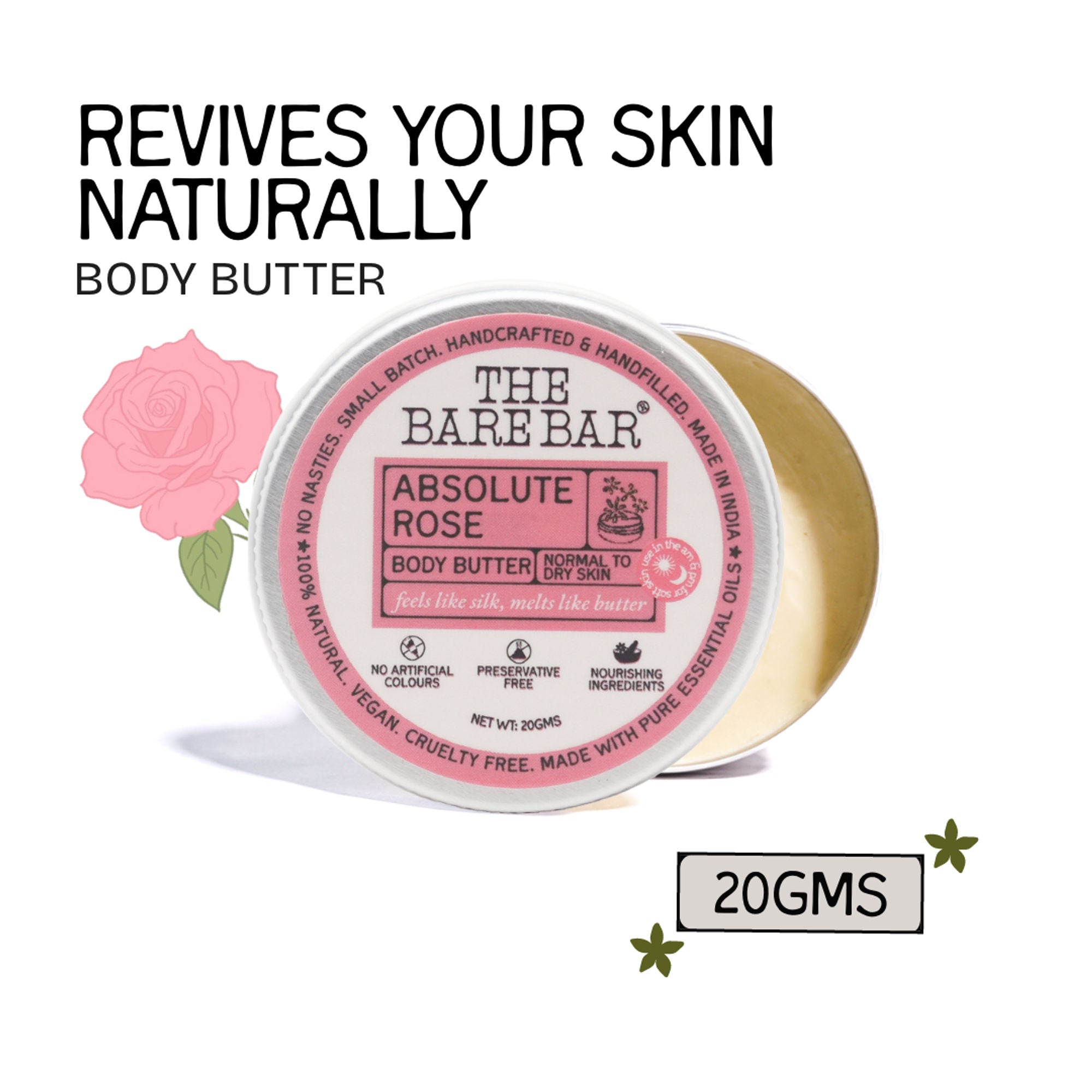 The Bare Bar Absolute Rose Body Butter - Rose-Scented Moisturizer With Clean, Rich Formula | Grocsy
