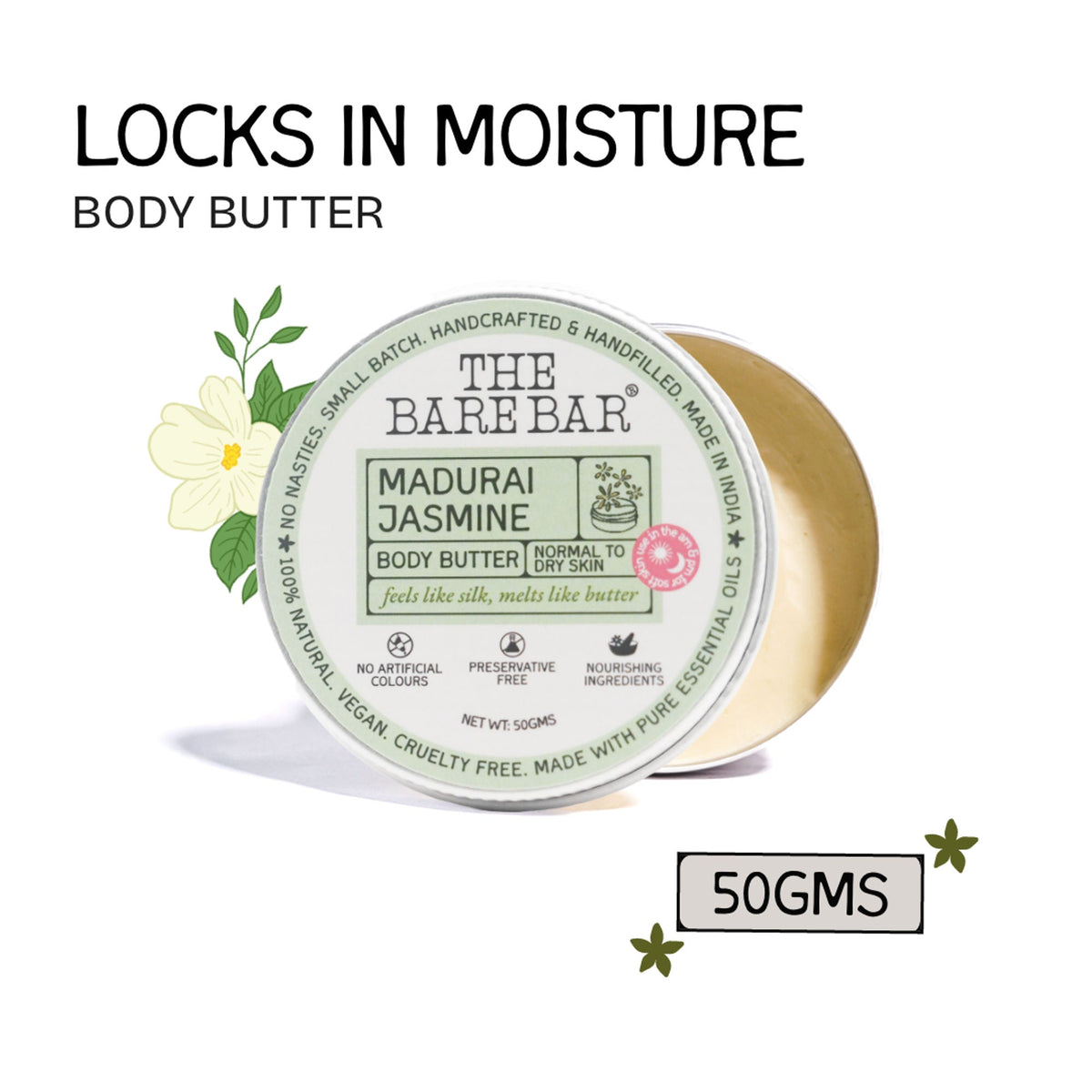 The Bare Bar Madurai Jasmine Body Butter - Floral Moisturizer For Smooth, Radiant Skin | Grocsy