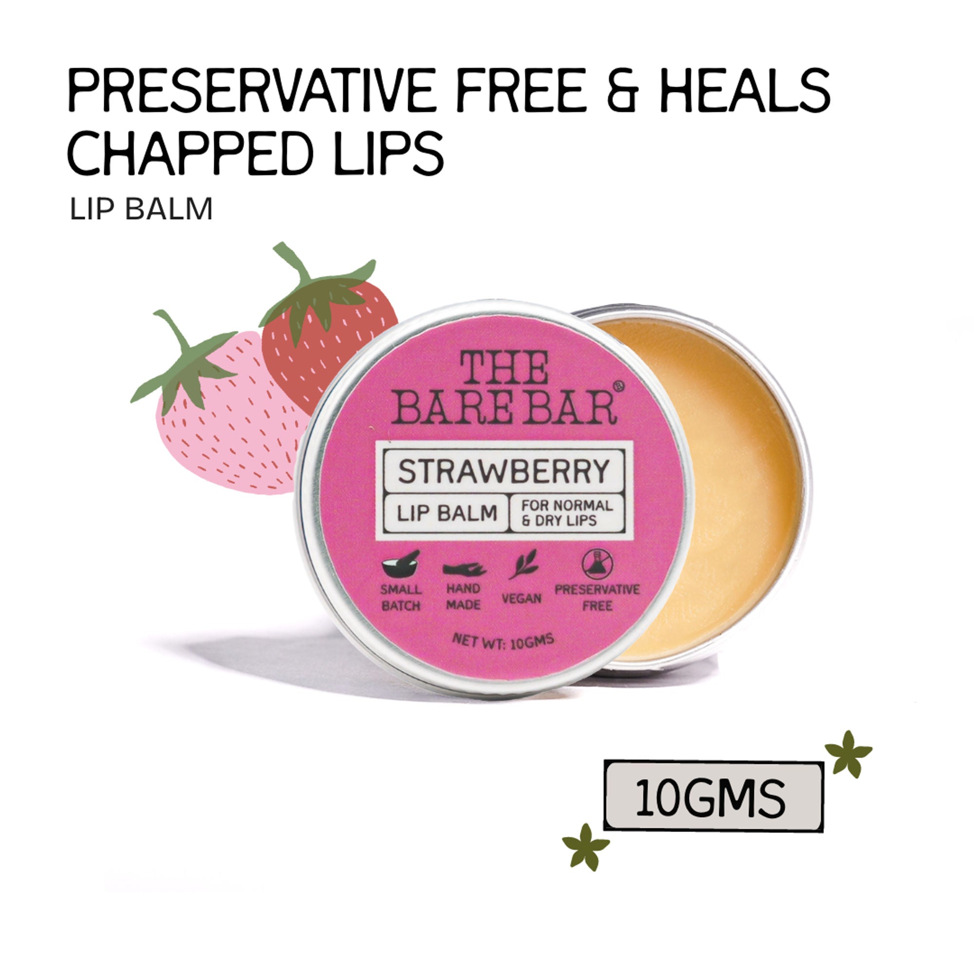 The Bare Bar Berry Blast Lip Balm - Buttery Moisture For Pigmented, Dry Lips - Strawberry | Grocsy