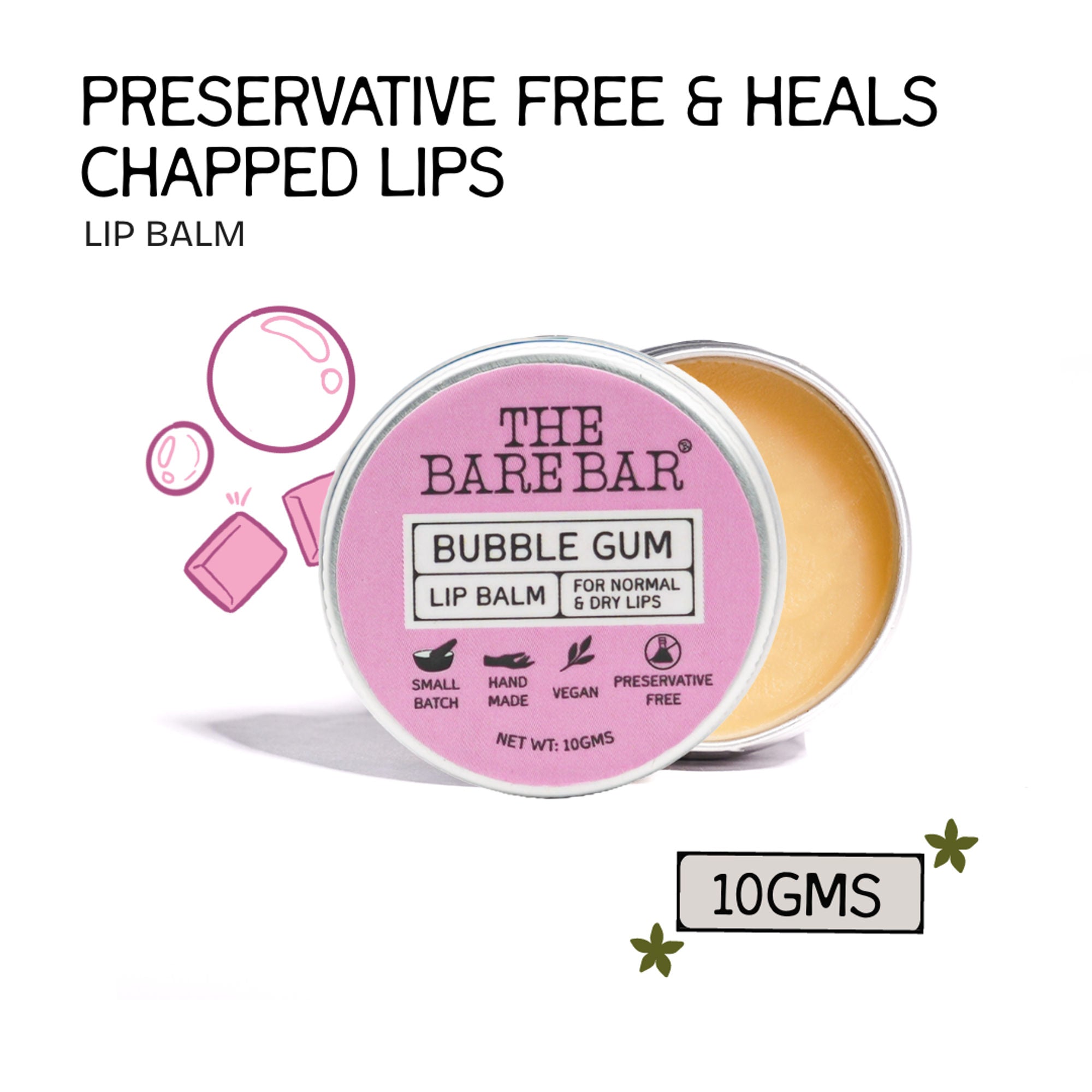 The Bare Bar Berry Blast Lip Balm - Buttery Moisture For Pigmented, Dry Lips - Bubble Gum | Grocsy