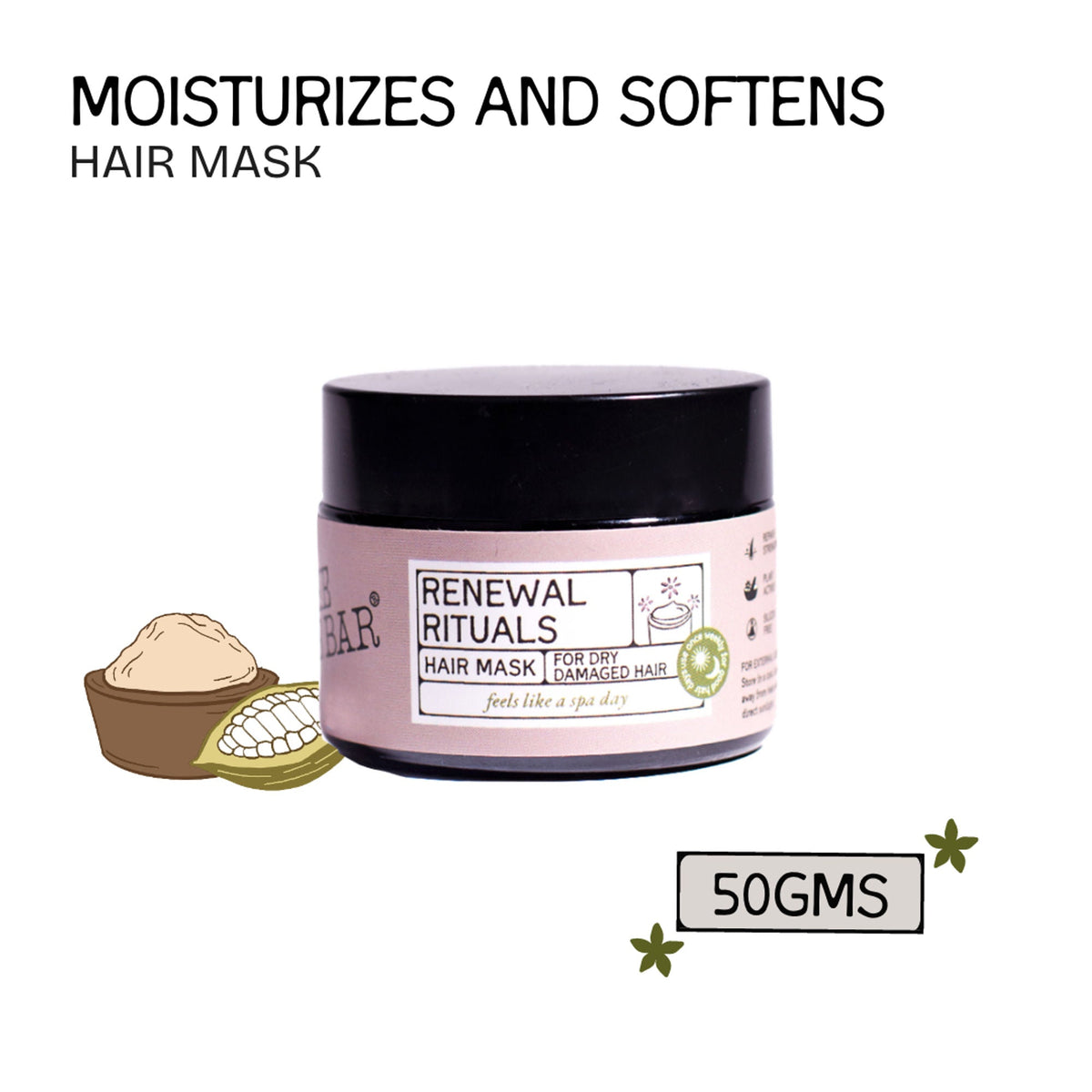 The Bare Bar Renewal Rituals Hair Mask - Deeply Hydrates & Repairs Dry, Damaged Hair Naturally | Grocsy