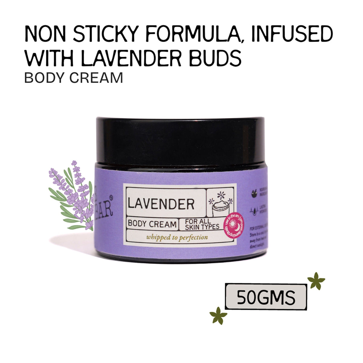 The Bare Bar Lavender Body Cream Floral Sweet Scent With Sandalwood & Lavender | Grocsy