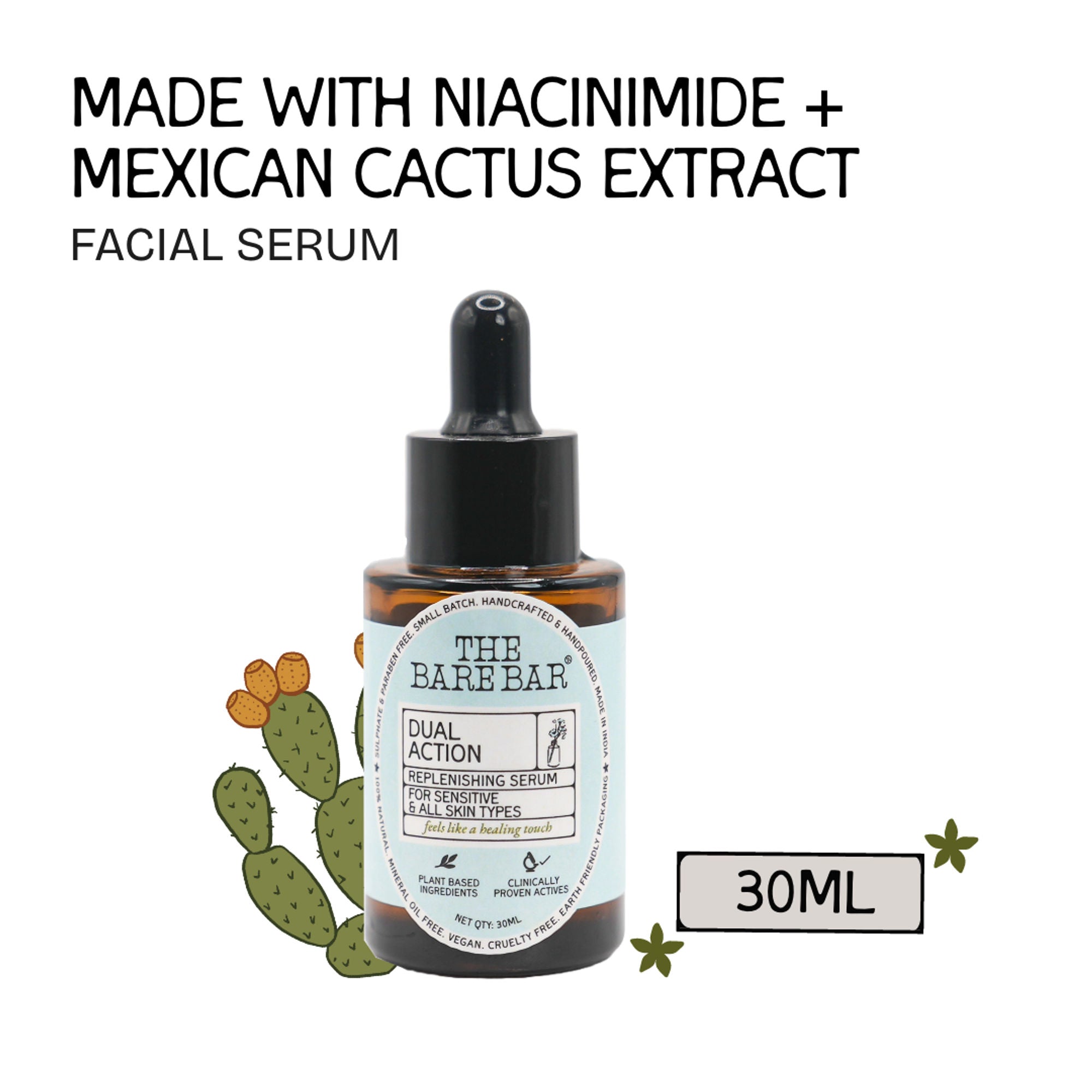 The Bare Bar Dual Action Serum With Cactus & Niacinamide | Grocsy