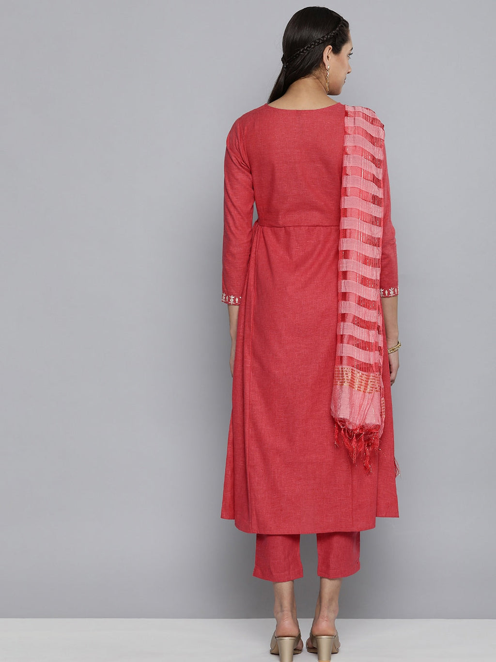 HERE&NOW Women Yoke Design Pure Cotton Kurta & Trousers with Dupatta | Grocsy