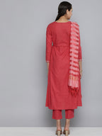 HERE&NOW Women Yoke Design Pure Cotton Kurta & Trousers with Dupatta | Grocsy