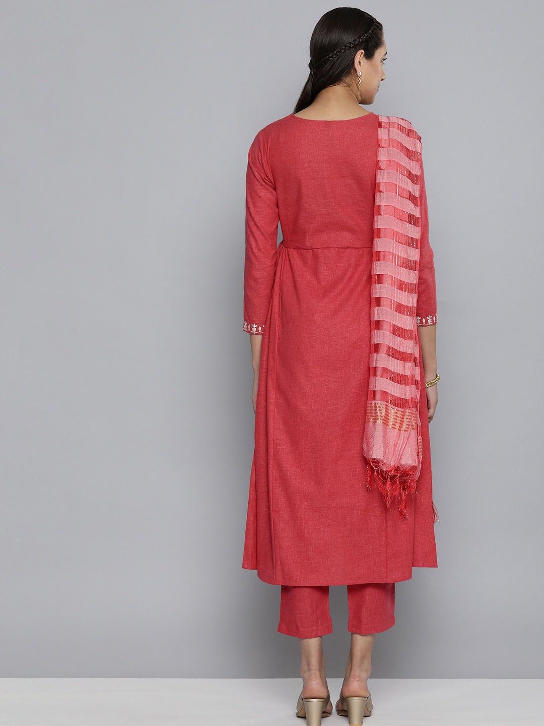 HERE&NOW Women Yoke Design Pure Cotton Kurta & Trousers with Dupatta | Grocsy