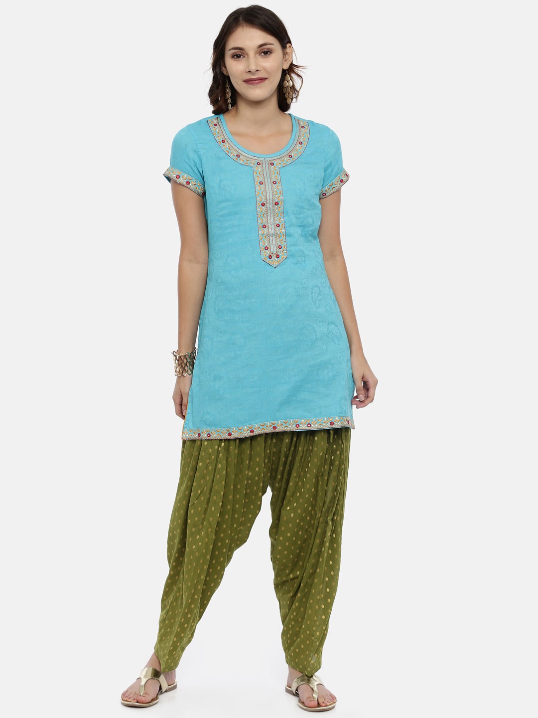 Souchii Olive Green Woven Design Patiala | Grocsy