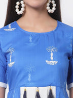 Myshka Viscose Printed 3/4 Sleeve Round Neck Casual Blue Women's dress | Grocsy