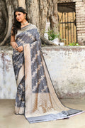 Joban Fashion Silver Grey Pure Katan Pure Handloom Banarasi Silk Saree | Grocsy
