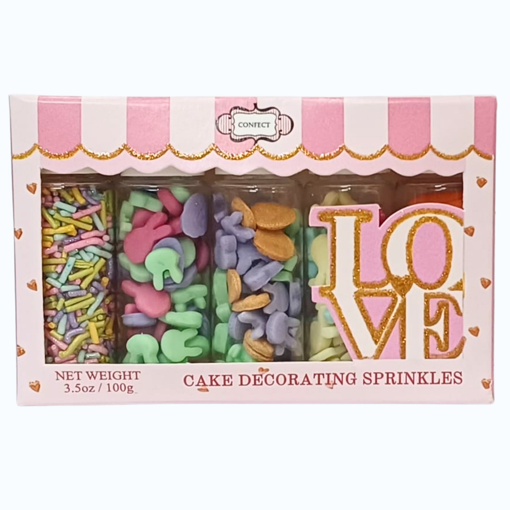 Confect Easter Sprinkles Edible | Mix Pink, Yellow, Red, Silver and Green Vermicelli and Easter Bunny Pack of 5 (EAST 10) - 100Gms | Grocsy