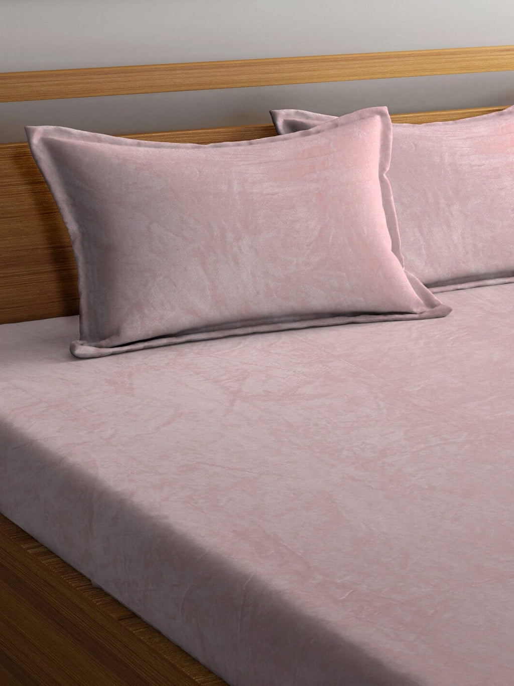 KLOTTHE Pink Woolen 300TC King Bedsheet Fitted Bedsheet With 2 Pillow Covers | Grocsy