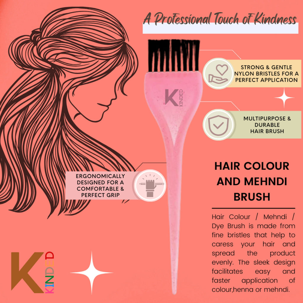 KINDED Multipurpose Pink Hair Color and Mehndi Brush Set of 2 | Grocsy