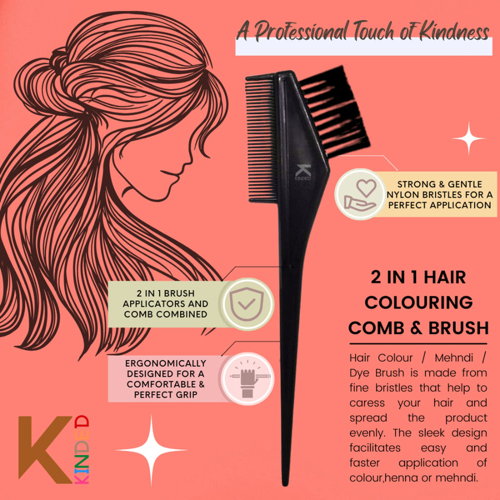 KINDED 2 In 1 Hair Colouring Dye Brush Applicator And Tail Comb Set of 2 | Grocsy