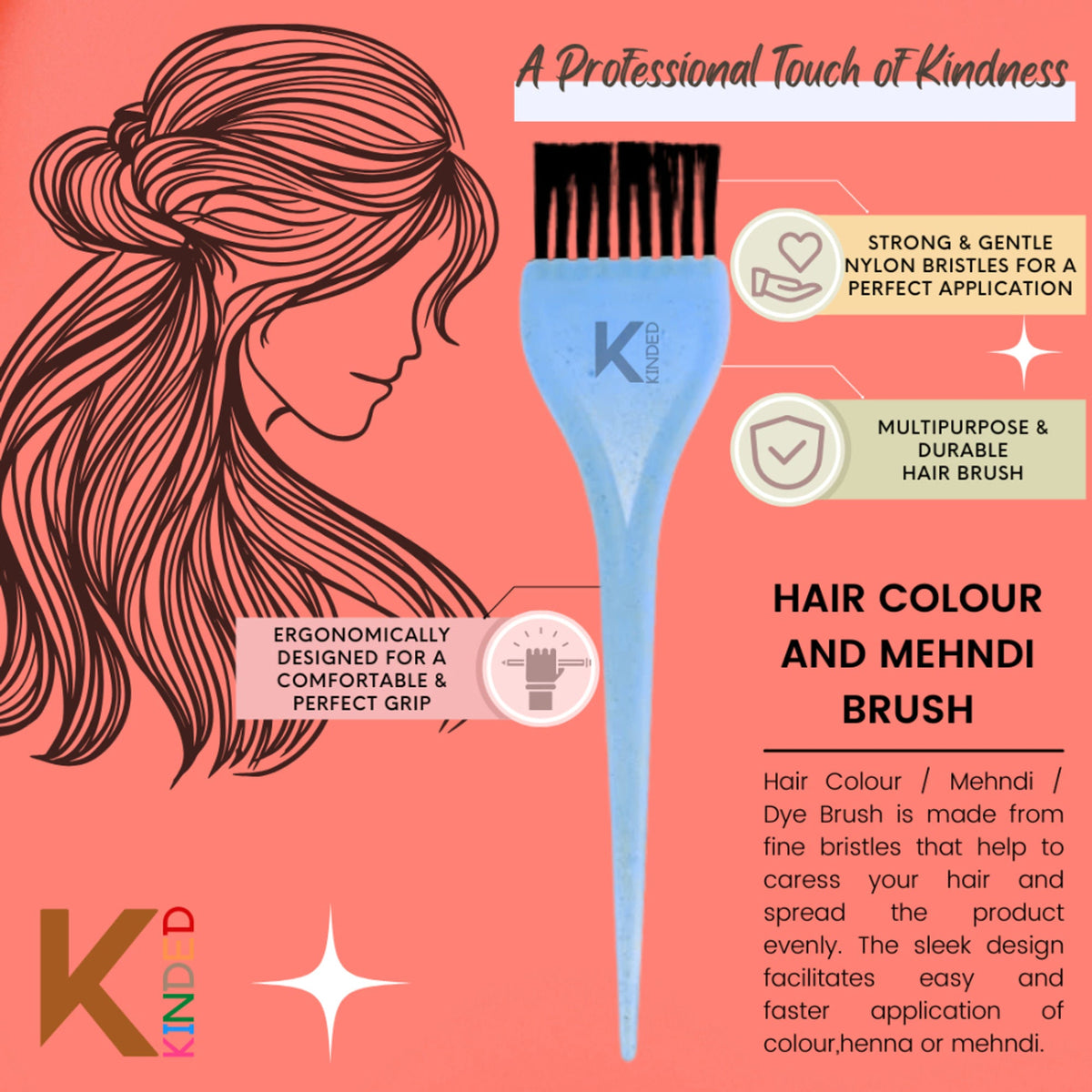 KINDED Multipurpose Black & Blue Hair Color and Mehndi Brush Set of 2 | Grocsy